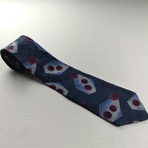 PAUL'S Cheshire CT Vintage Mens Tie Blue Geometric Print 100% Silk Hand Finished